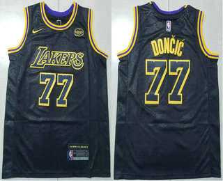 Men%27s Los Angeles Lakers #77 Luka Doncic Black Stitched Jersey